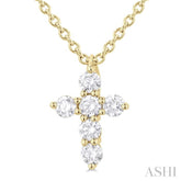 1/6 Ctw Round Cut Diamond Christian Cross 6-Stone Fashion Pendant With Chain in 14K Yellow Gold